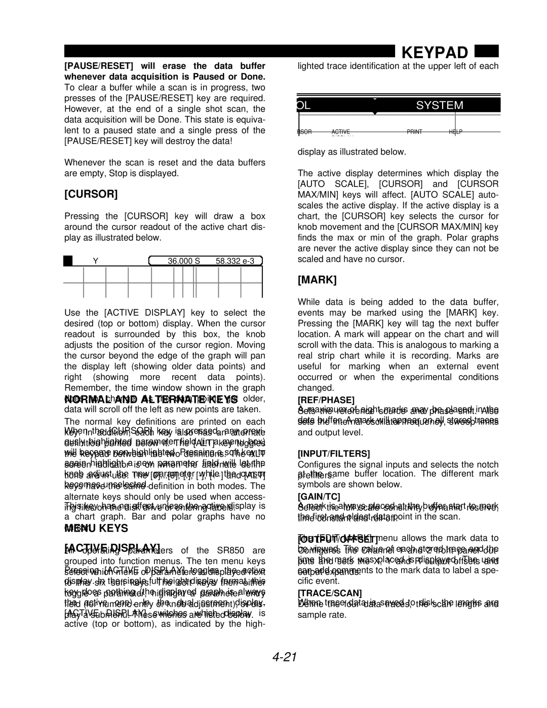 SRS Labs SR850 manual Cursor, Active Display, Mark 