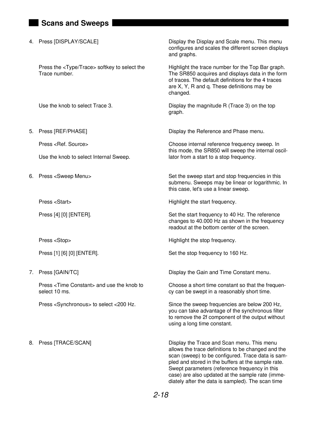 SRS Labs SR850 manual Scans and Sweeps 