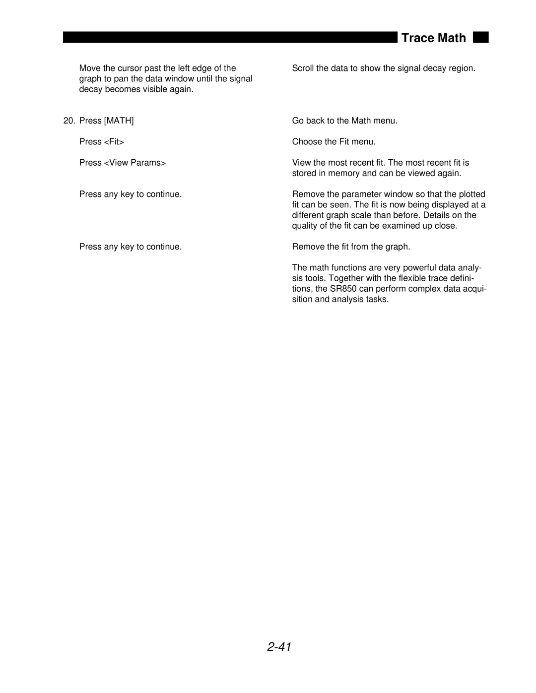 SRS Labs SR850 manual Trace Math 