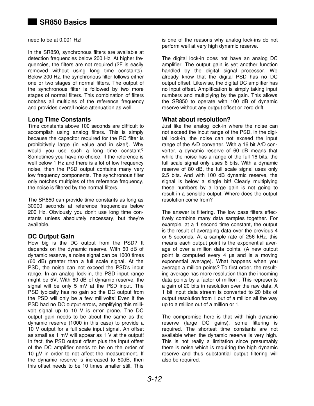 SRS Labs SR850 manual Long Time Constants, DC Output Gain, What about resolution? 