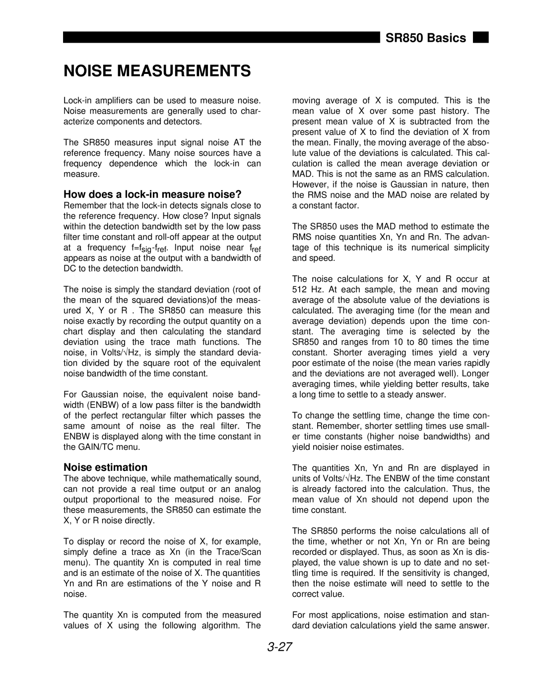 SRS Labs SR850 manual Noise Measurements, How does a lock-in measure noise?, Noise estimation 