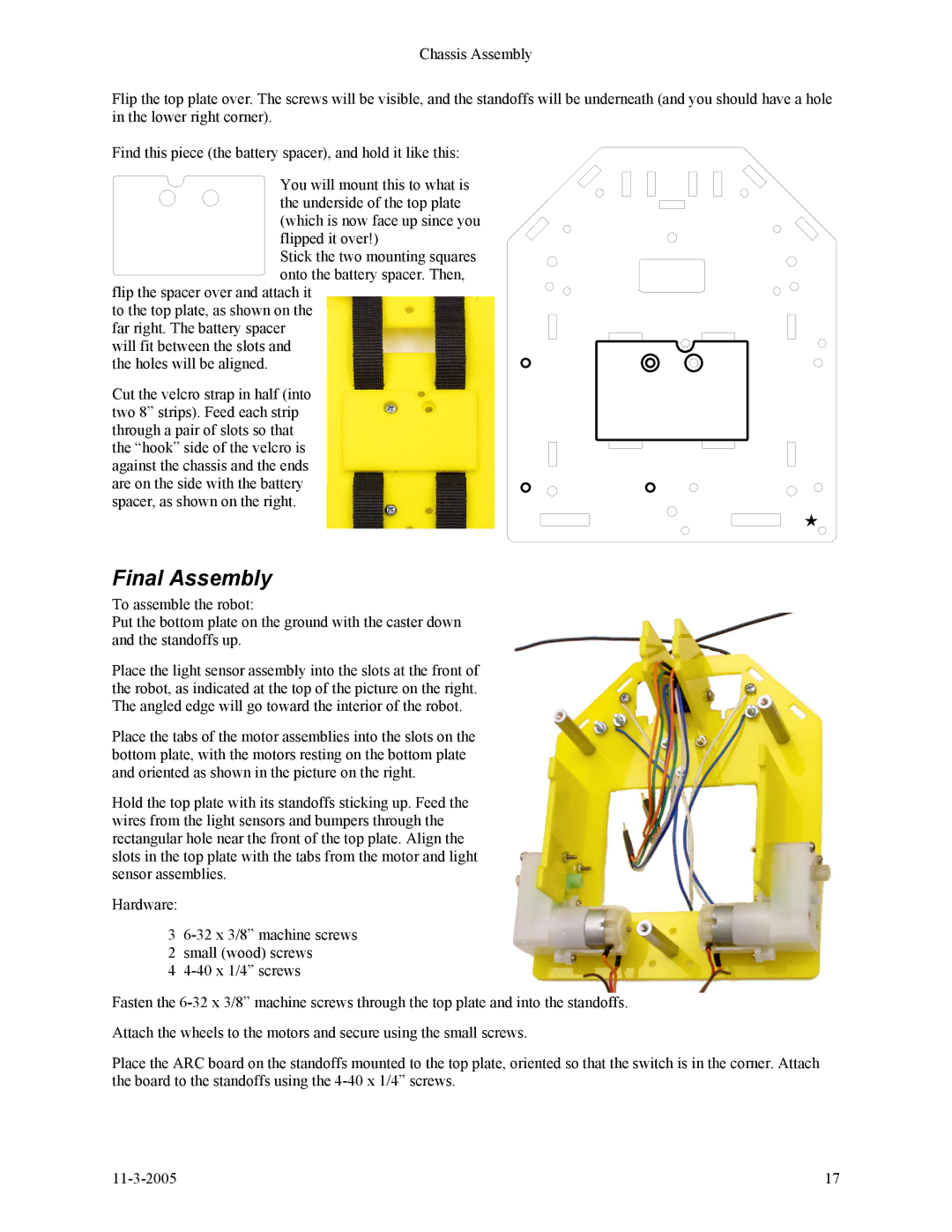 SRS Labs SRS Robot Level 1 Kit manual Final Assembly 