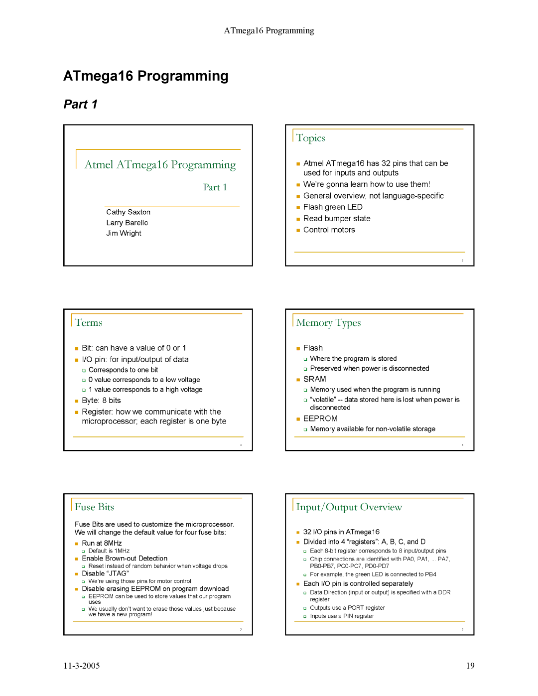 SRS Labs SRS Robot Level 1 Kit manual ATmega16 Programming, Part 