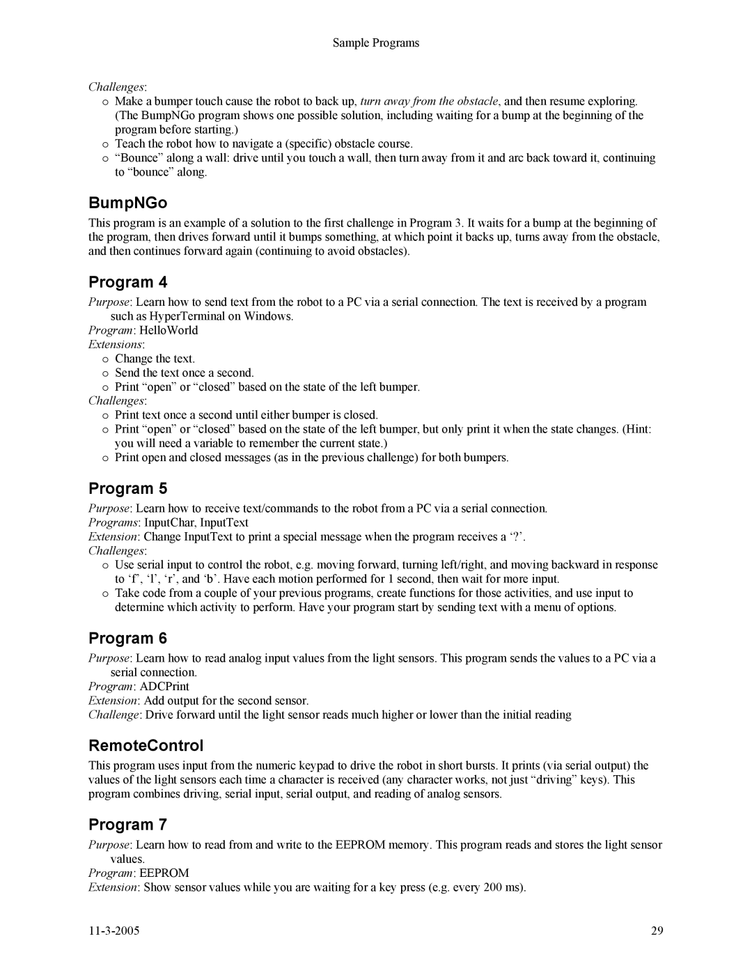 SRS Labs SRS Robot Level 1 Kit manual BumpNGo, RemoteControl 