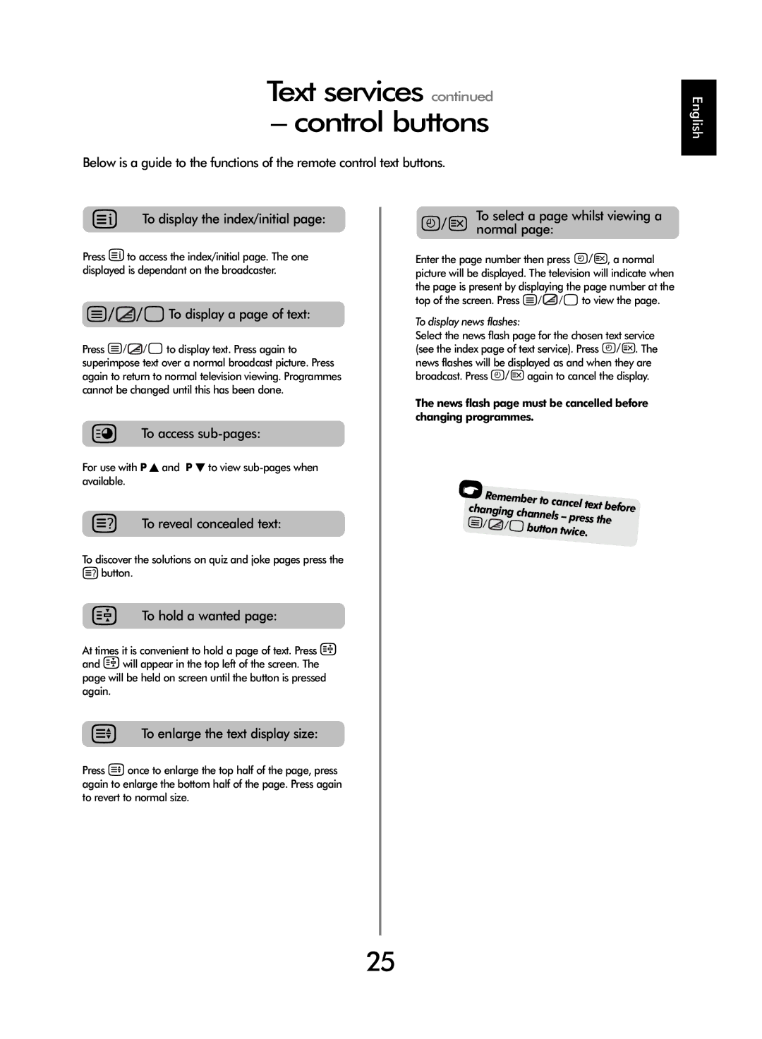 SRS Labs WL66 owner manual Text services Control buttons, For use with P fand P eto view sub-pages when available 
