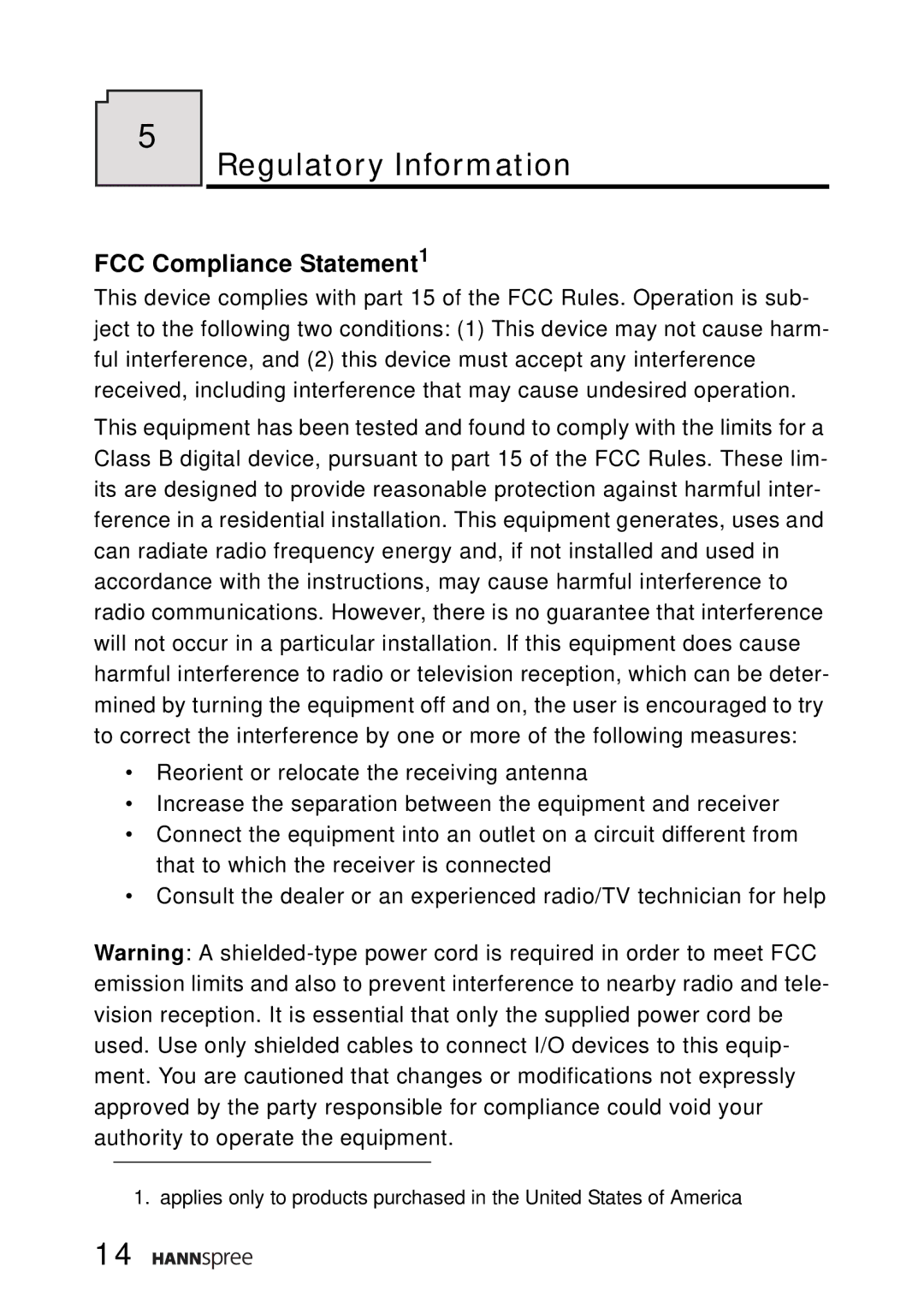 SRS Labs WT01-15A1 manual Regulatory Information, FCC Compliance Statement1 