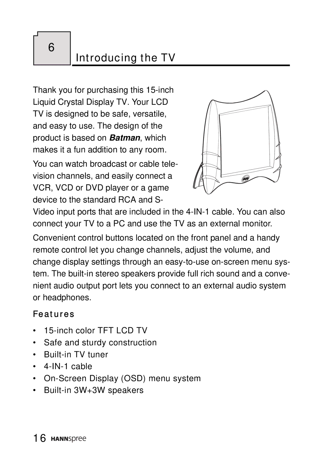 SRS Labs WT01-15A1 manual Introducing the TV, Features 