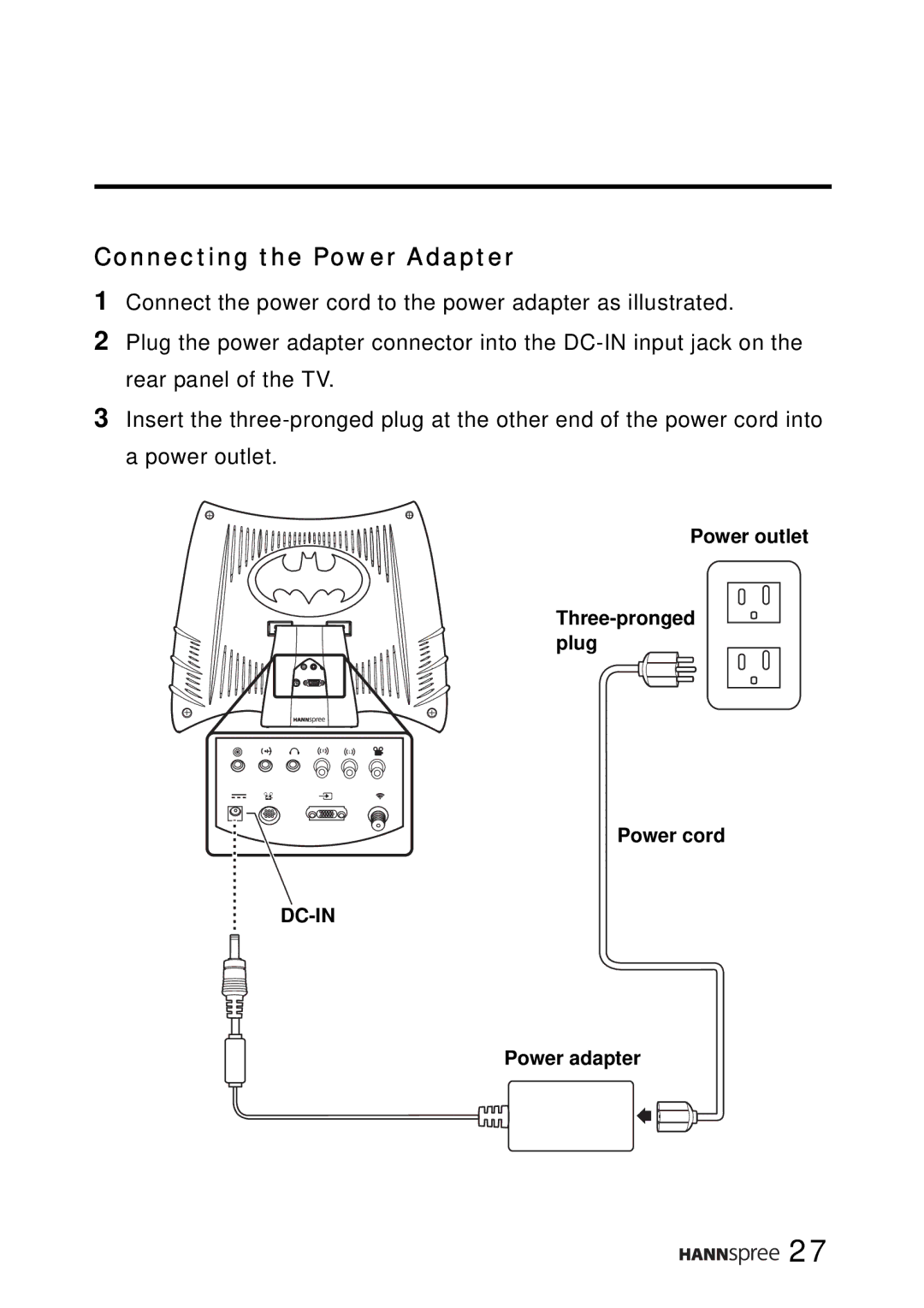 SRS Labs WT01-15A1 manual Connecting the Power Adapter 