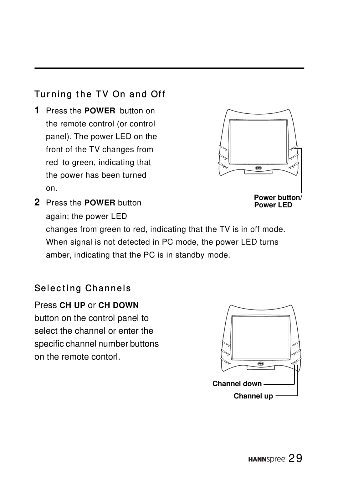 SRS Labs WT01-15A1 manual Turning the TV On and Off, Selecting Channels 