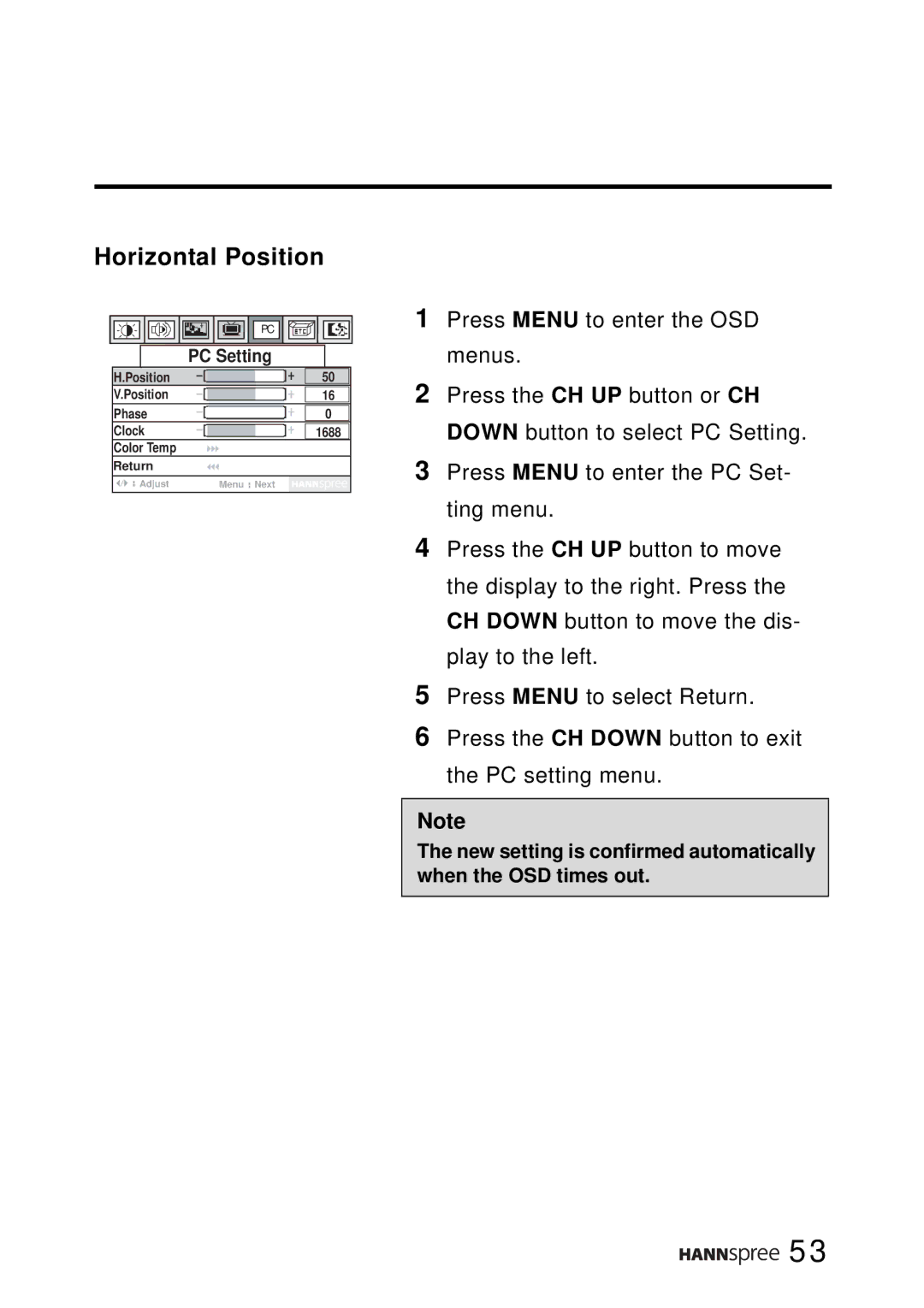 SRS Labs WT01-15A1 manual Horizontal Position 