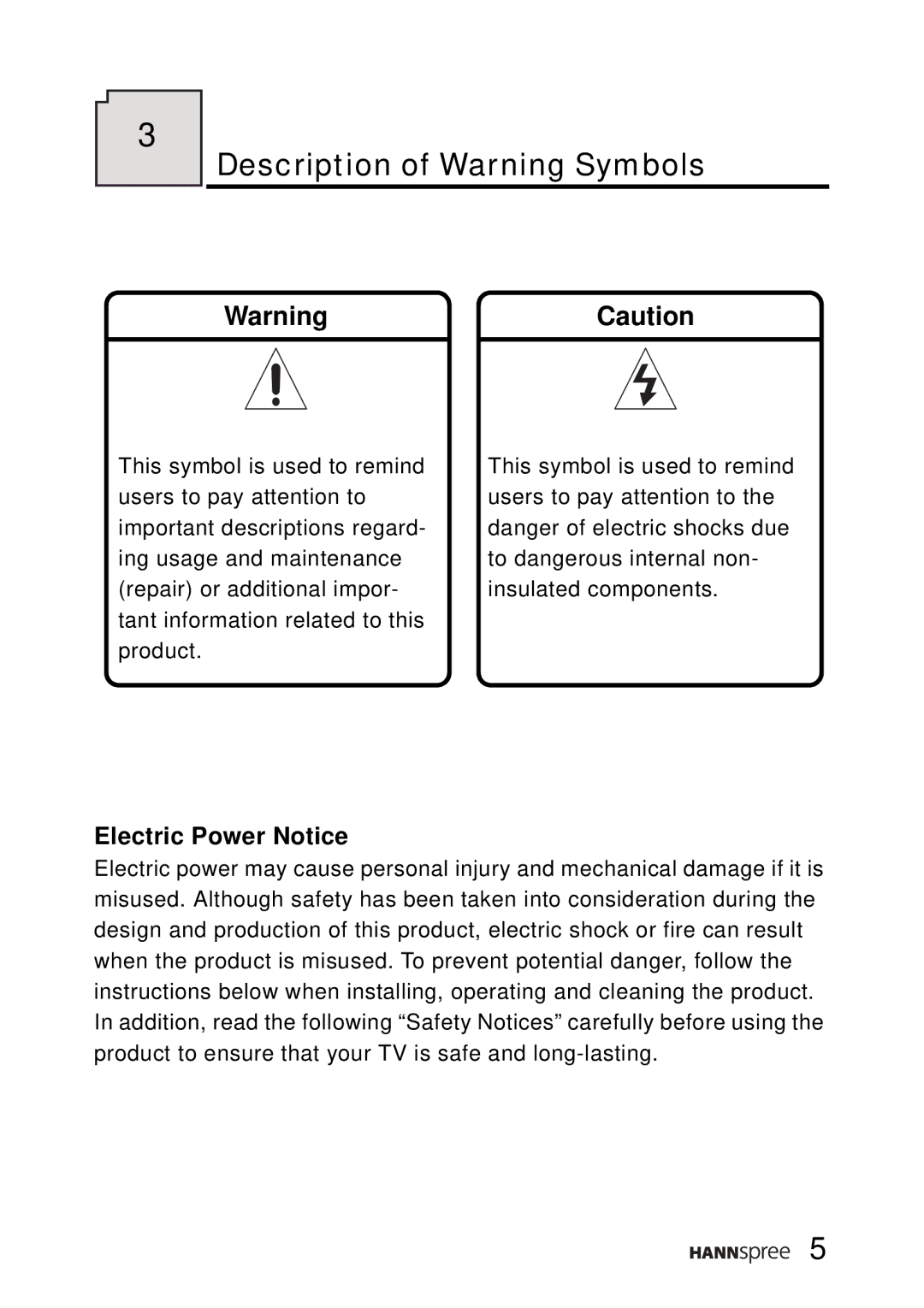 SRS Labs WT01-15A1 manual Description of Warning Symbols, Electric Power Notice 