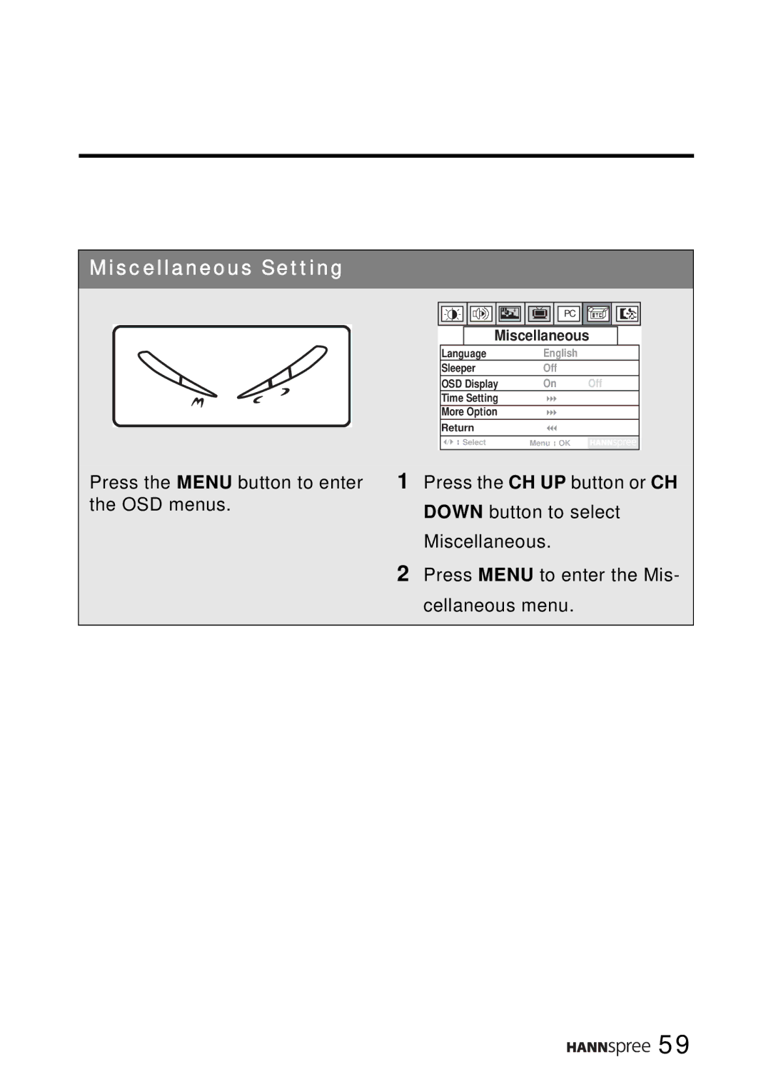 SRS Labs WT01-15A1 manual Miscellaneous Setting 