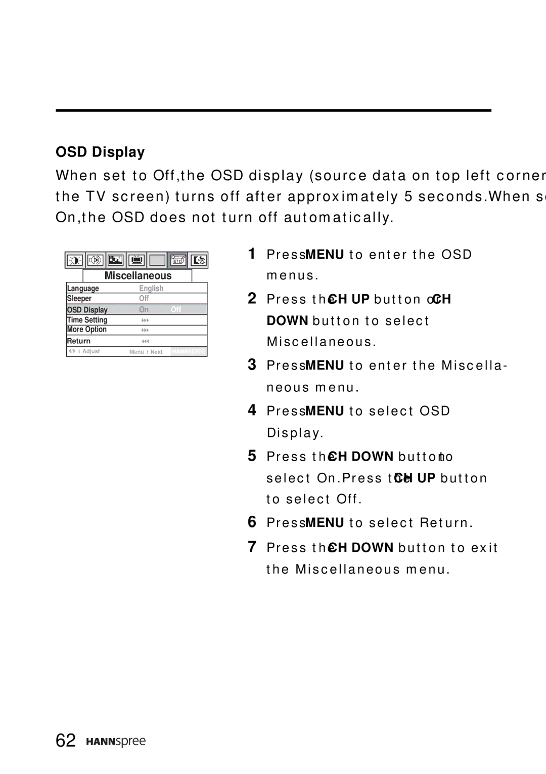 SRS Labs WT01-15A1 manual OSD Display 