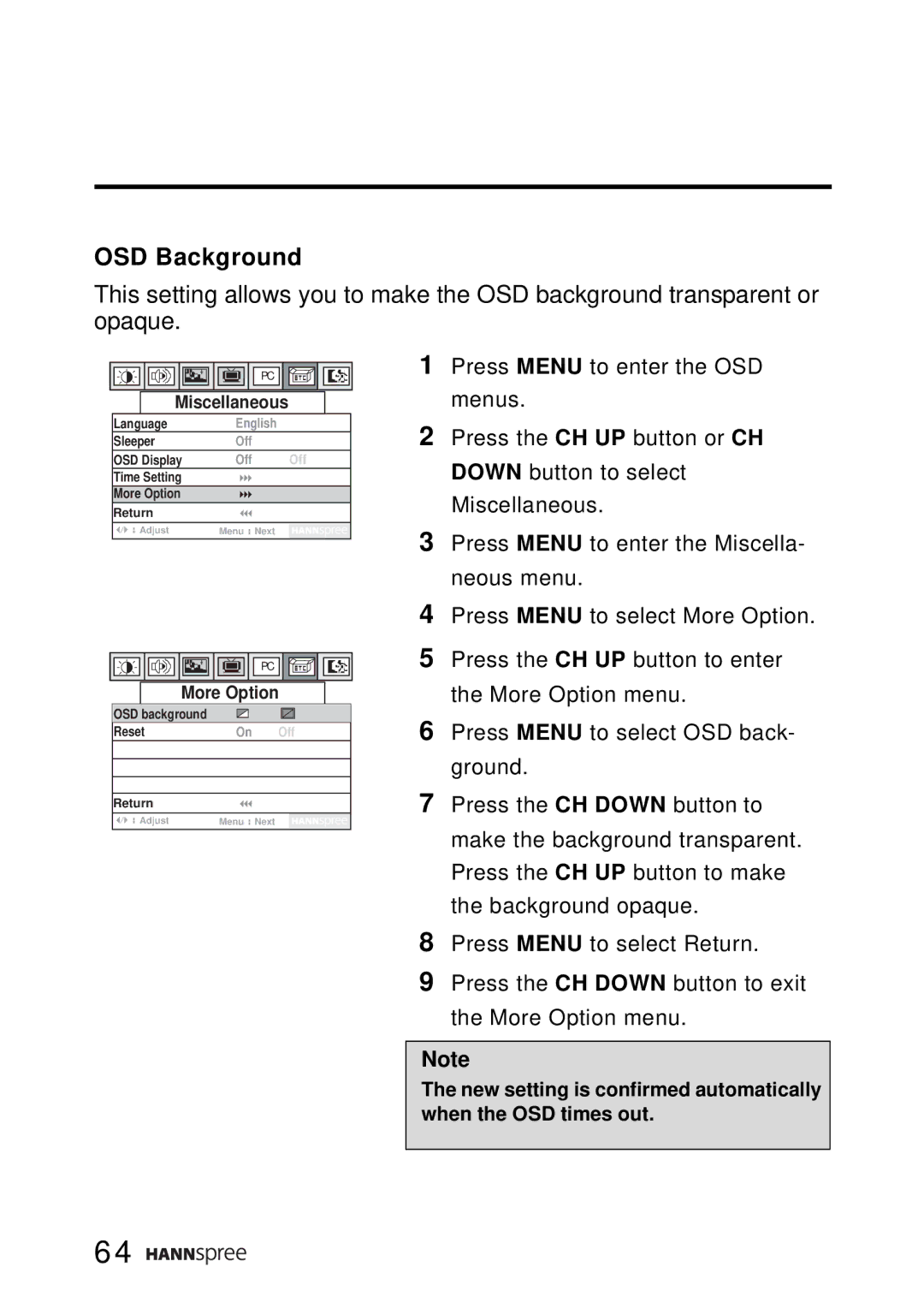 SRS Labs WT01-15A1 manual OSD Background 