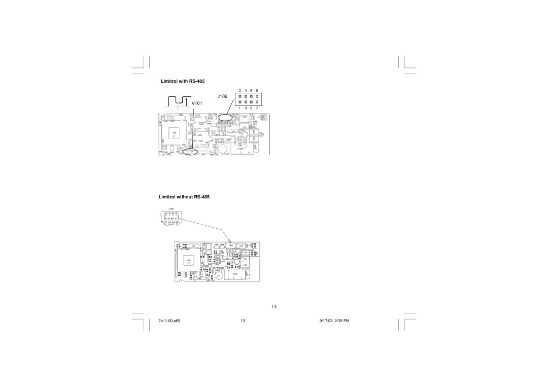 SSI America 7SL instruction manual Limitrol with RS-485, Limitrol without RS-485 