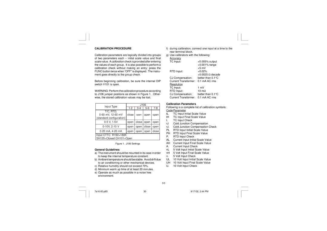 SSI America 7SL instruction manual Calibration Procedure, General Guidelines, Calibration Parameters 
