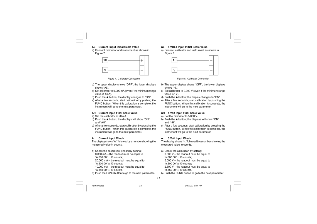 SSI America 7SL AH Current Input Final Scale Value, Current Input Check, NH 5 Volt Input Final Scale Value 