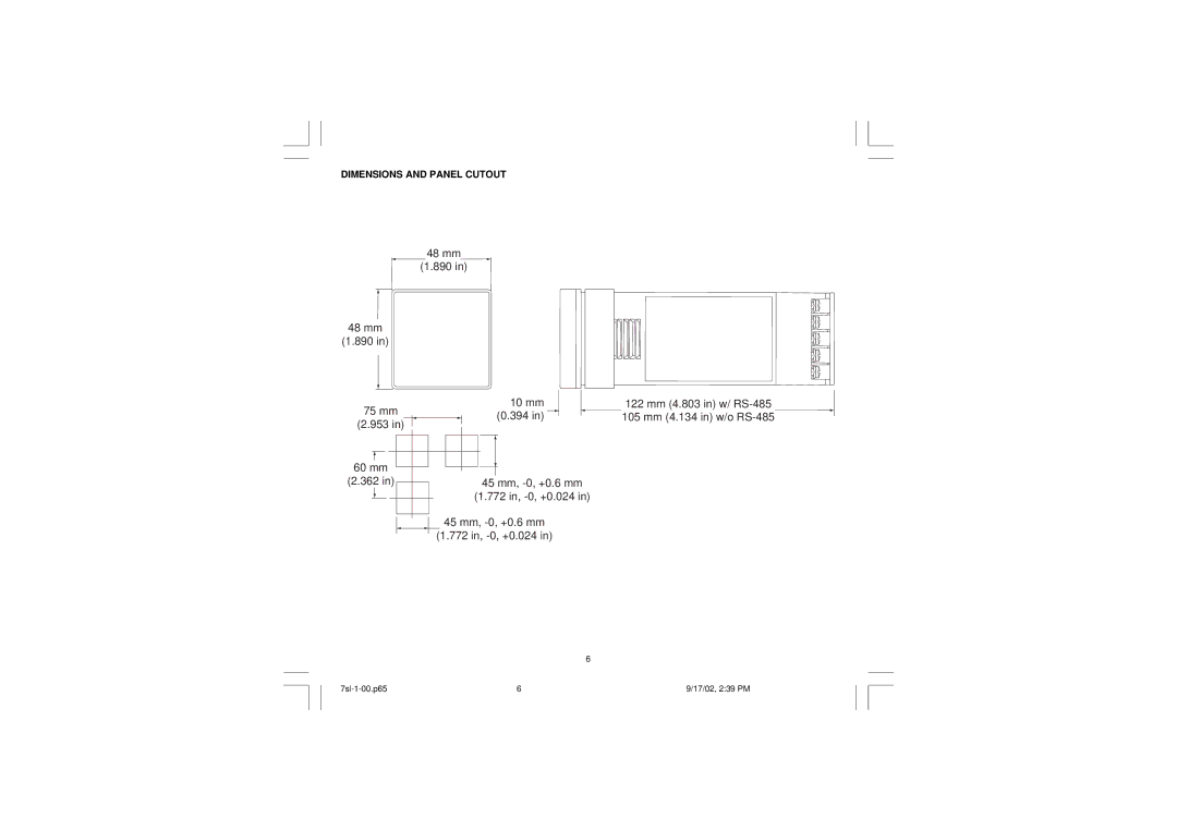 SSI America 7SL instruction manual Dimensions and Panel Cutout 