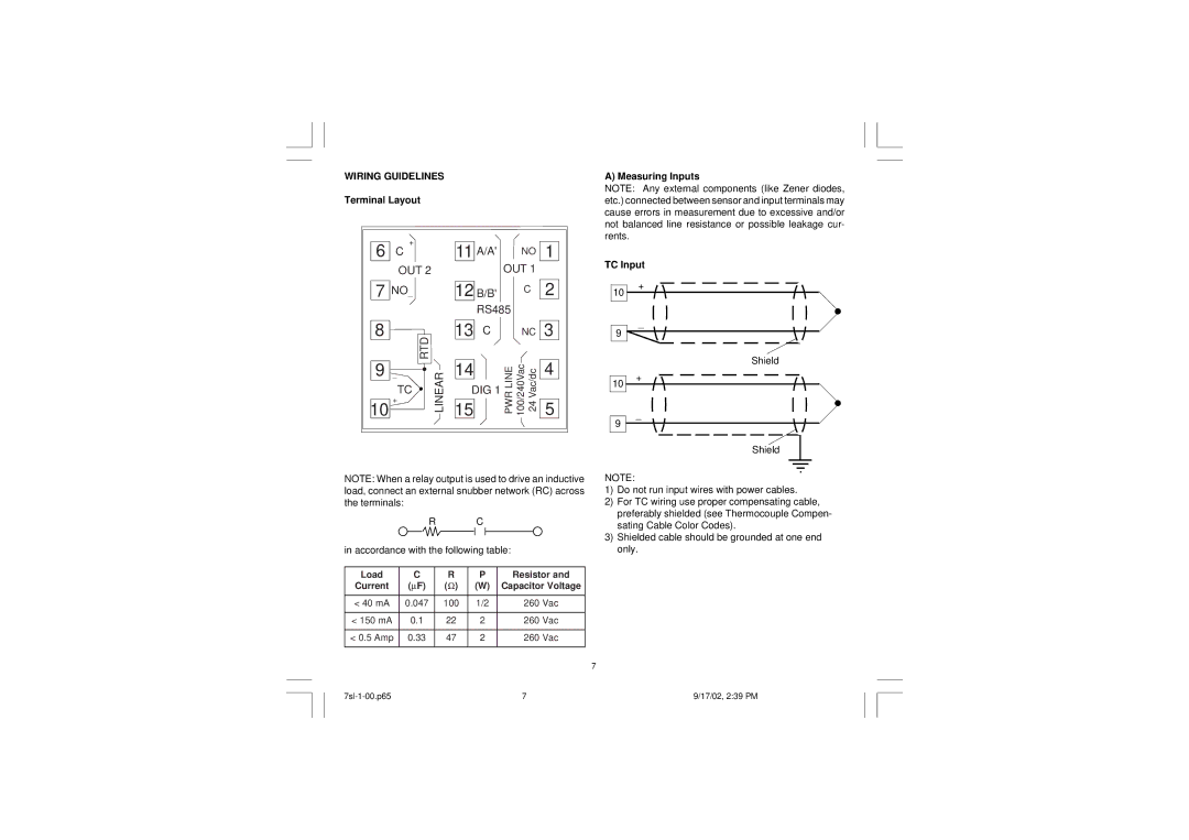 SSI America 7SL instruction manual Wiring Guidelines, Terminal Layout, Measuring Inputs TC Input 