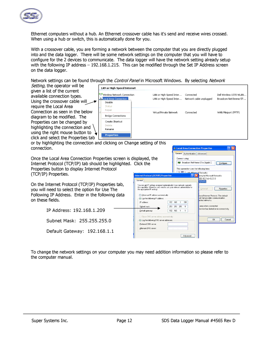 SSI America 8040, 8020 manual IP Address Subnet Mask Default Gateway 