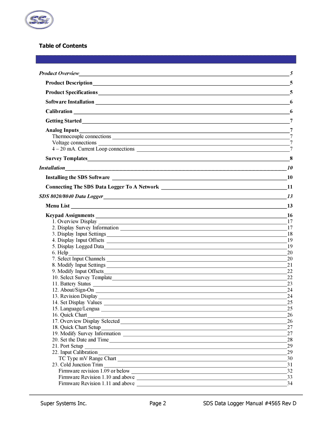 SSI America 8040, 8020 manual Table of Contents, Product Overview5 