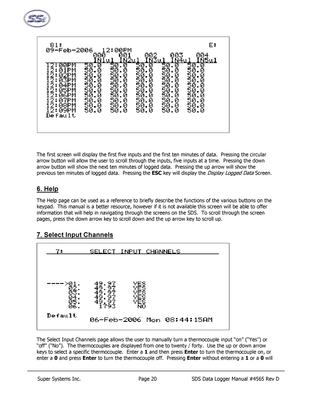 SSI America 8040, 8020 manual Help, Select Input Channels 