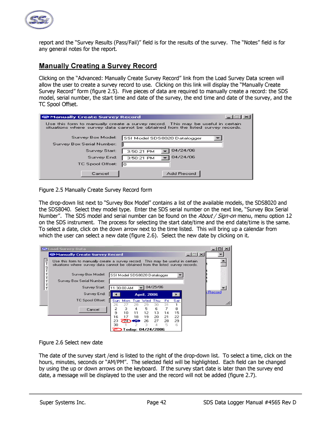 SSI America 8040, 8020 manual Manually Creating a Survey Record 