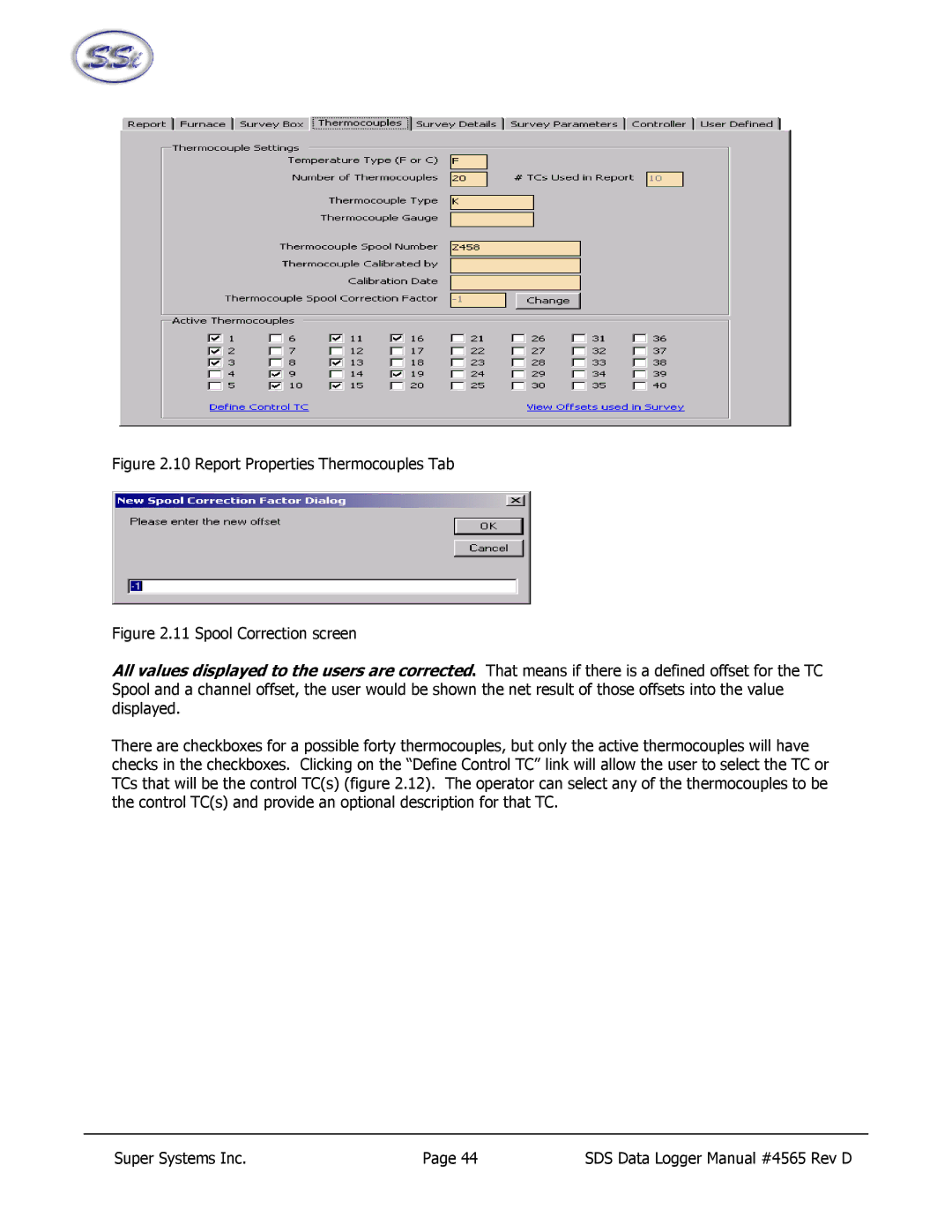 SSI America 8040, 8020 manual Report Properties Thermocouples Tab 