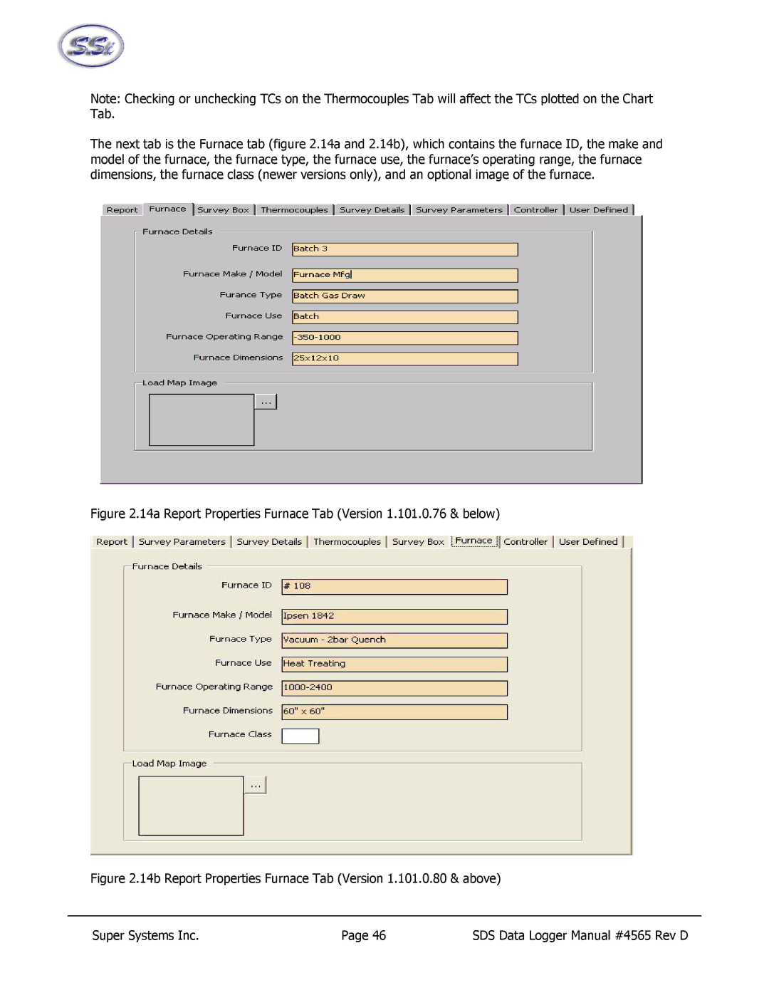 SSI America 8040, 8020 manual 14a Report Properties Furnace Tab Version 1.101.0.76 & below 