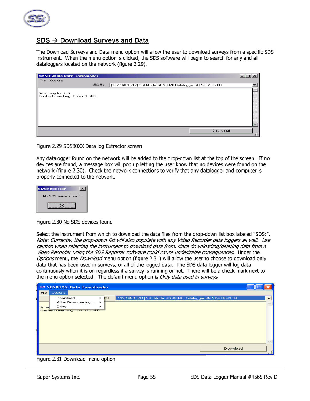 SSI America 8020, 8040 manual SDS Æ Download Surveys and Data 