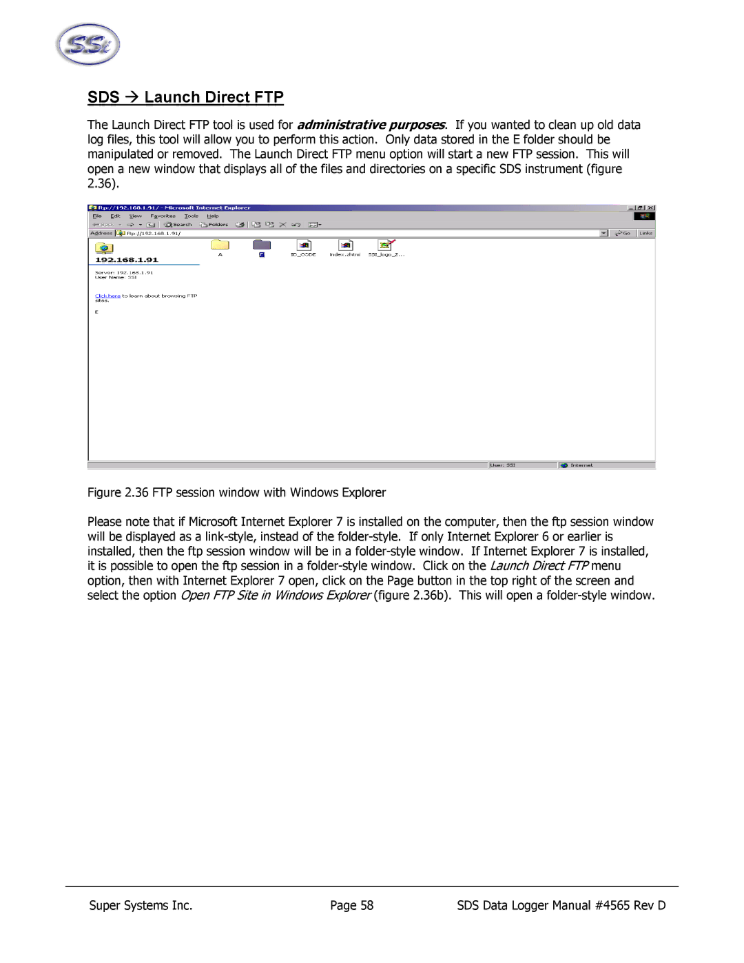 SSI America 8040, 8020 manual SDS Æ Launch Direct FTP 