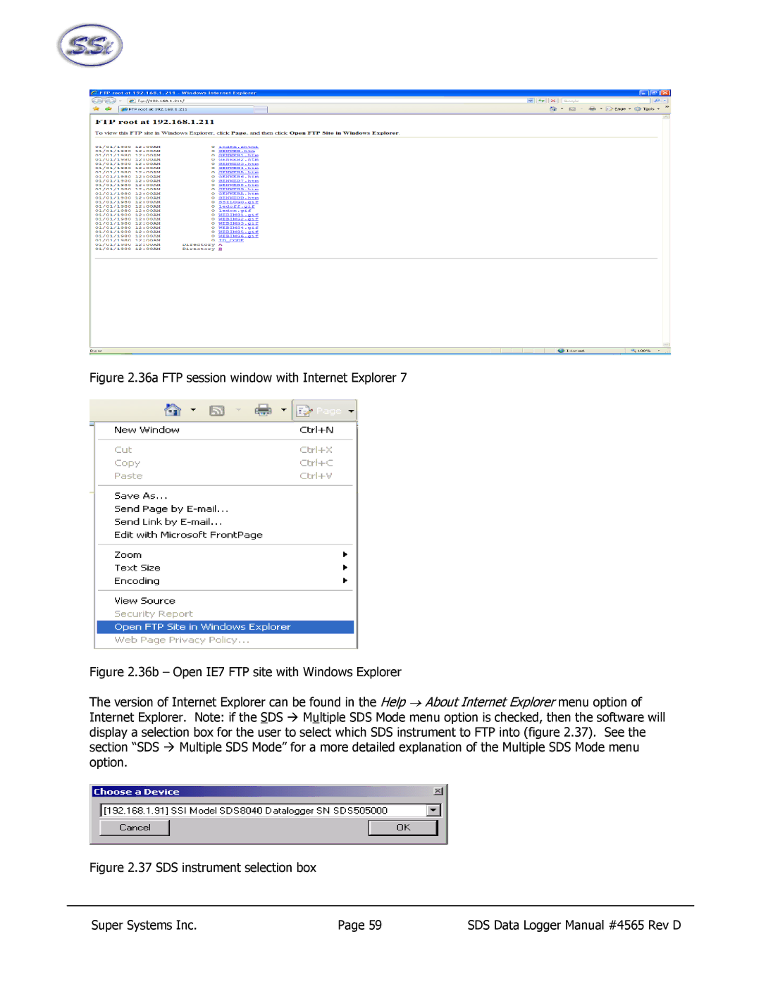 SSI America 8020, 8040 manual 36a FTP session window with Internet Explorer 