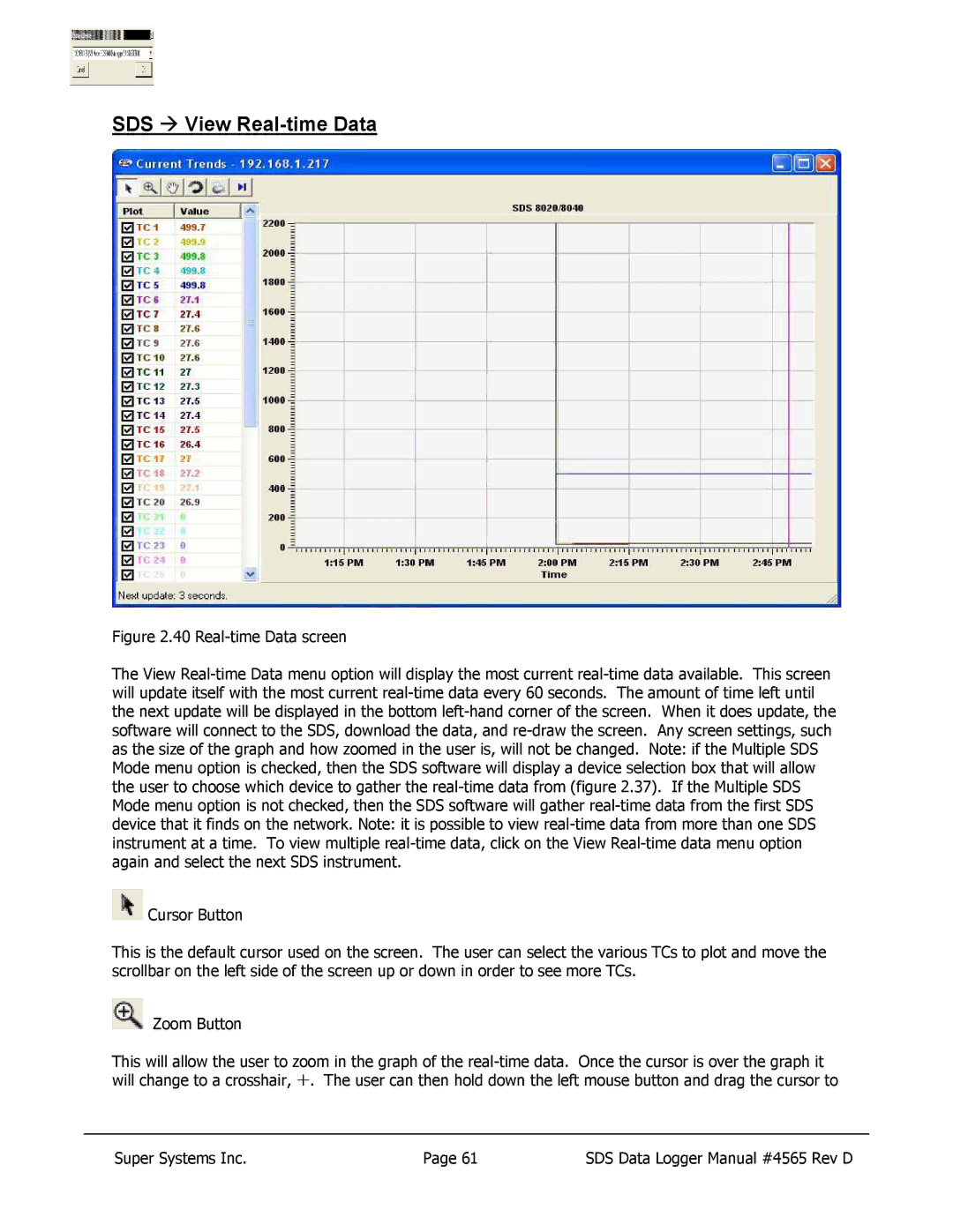 SSI America 8020, 8040 manual SDS Æ View Real-time Data 