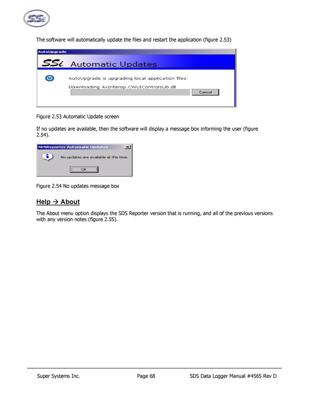 SSI America 8040, 8020 manual Help Æ About, No updates message box 