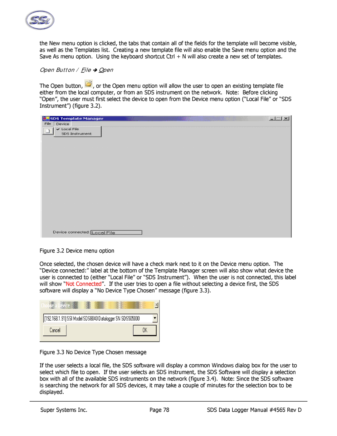 SSI America 8040, 8020 manual Open Button / File Î Open 