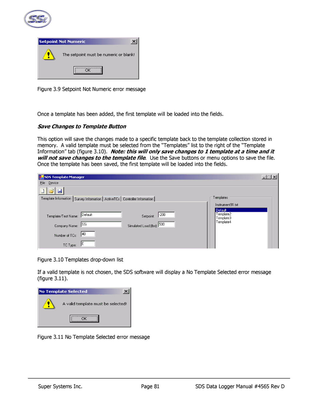 SSI America 8020, 8040 manual Save Changes to Template Button 