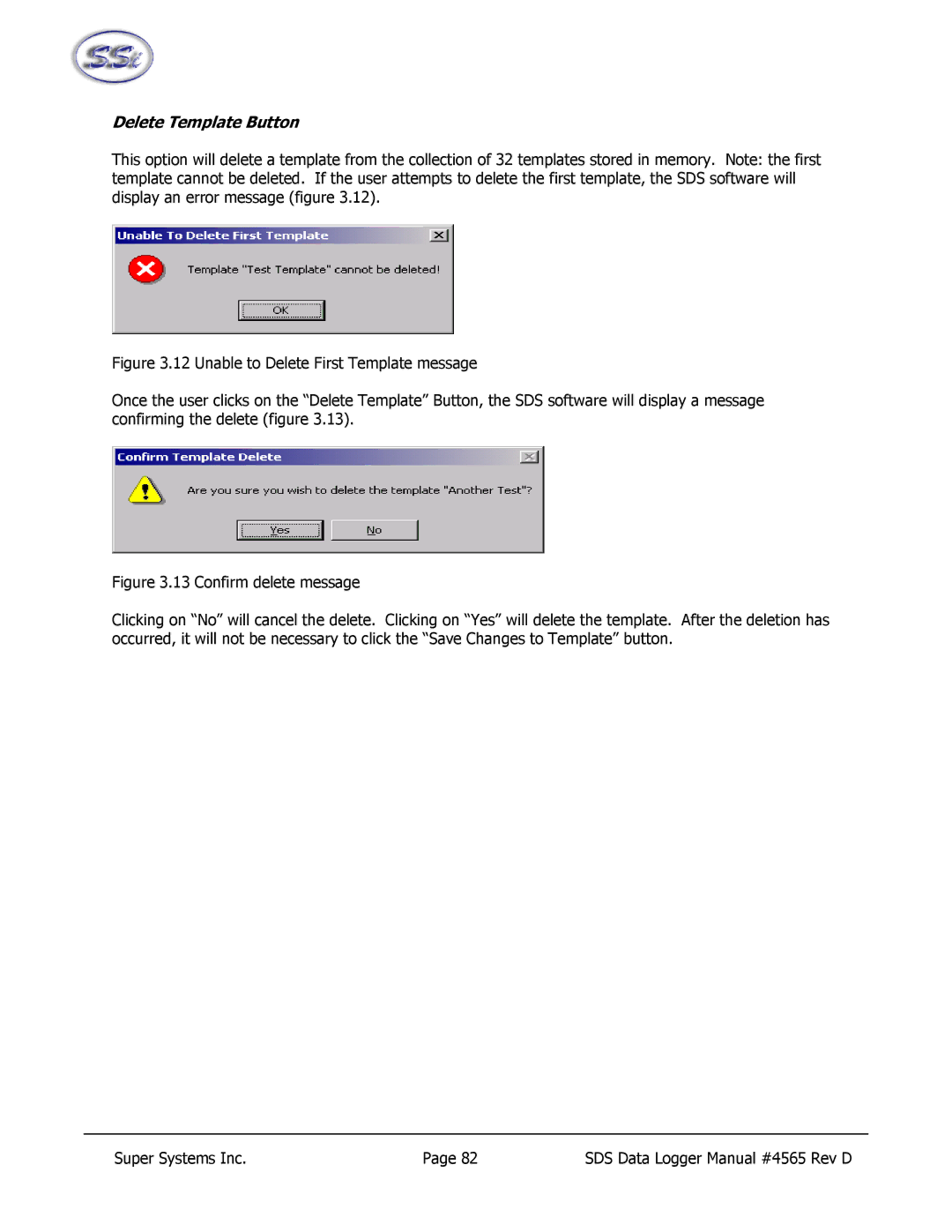 SSI America 8040, 8020 manual Delete Template Button 