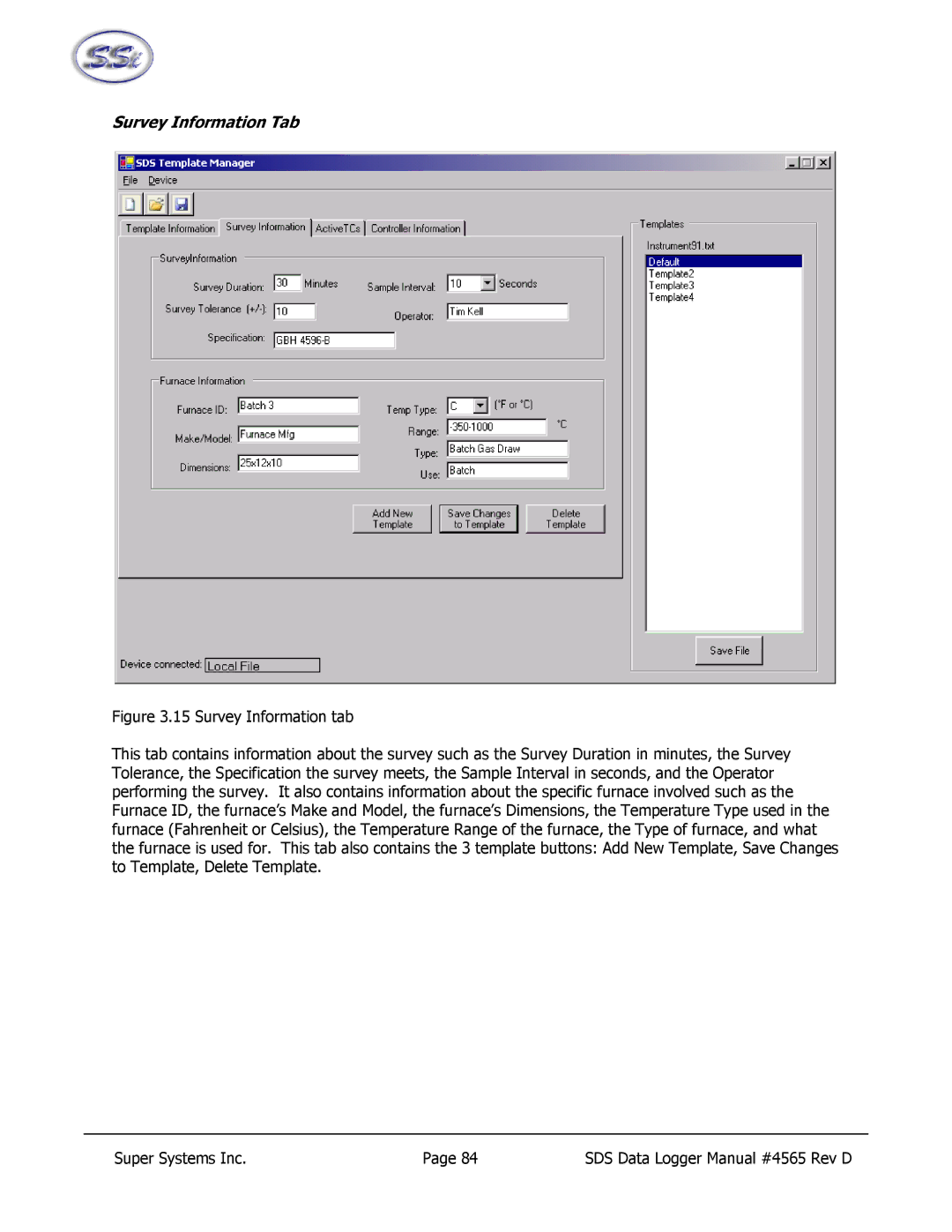 SSI America 8040, 8020 manual Survey Information Tab 