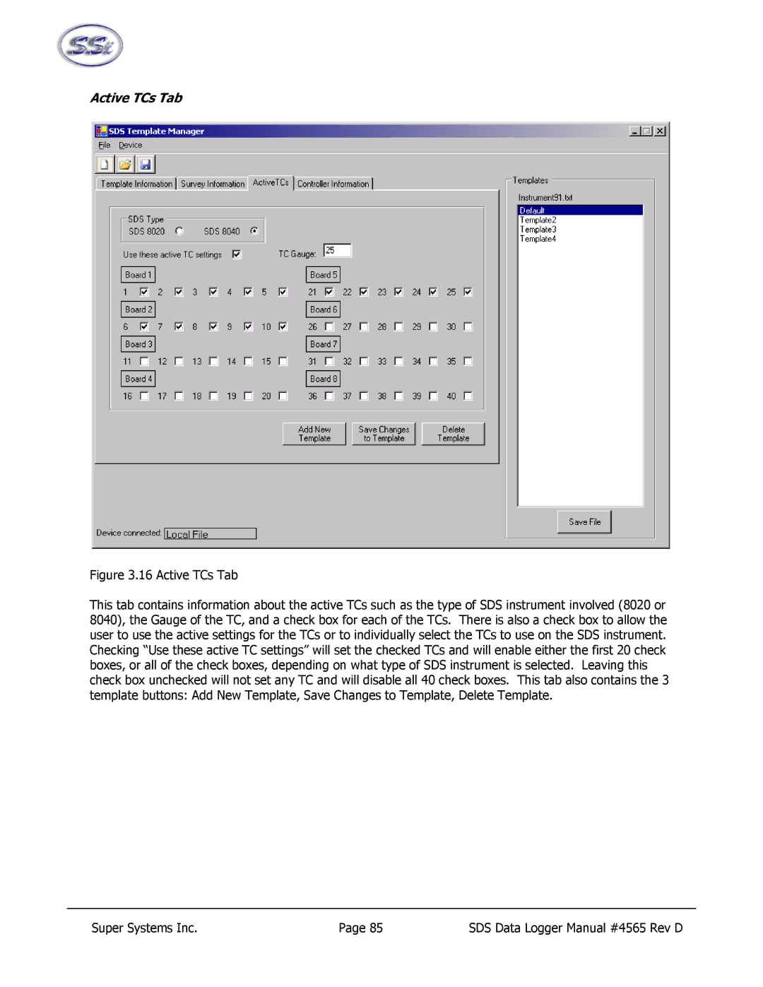 SSI America 8020, 8040 manual Active TCs Tab 