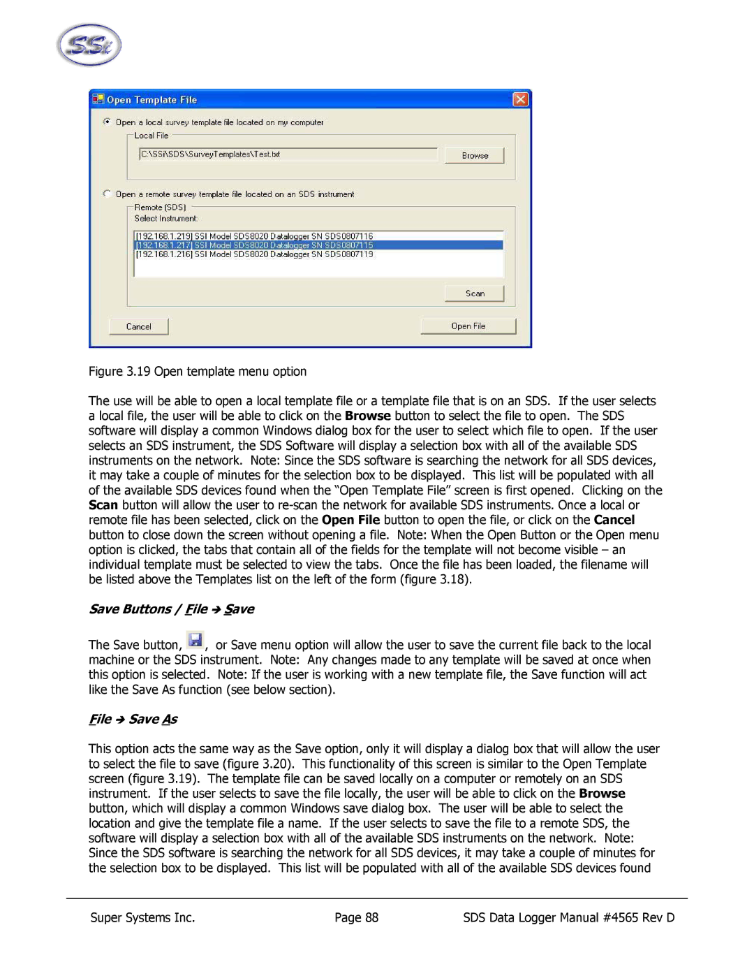 SSI America 8040, 8020 manual Save Buttons / File Î Save 