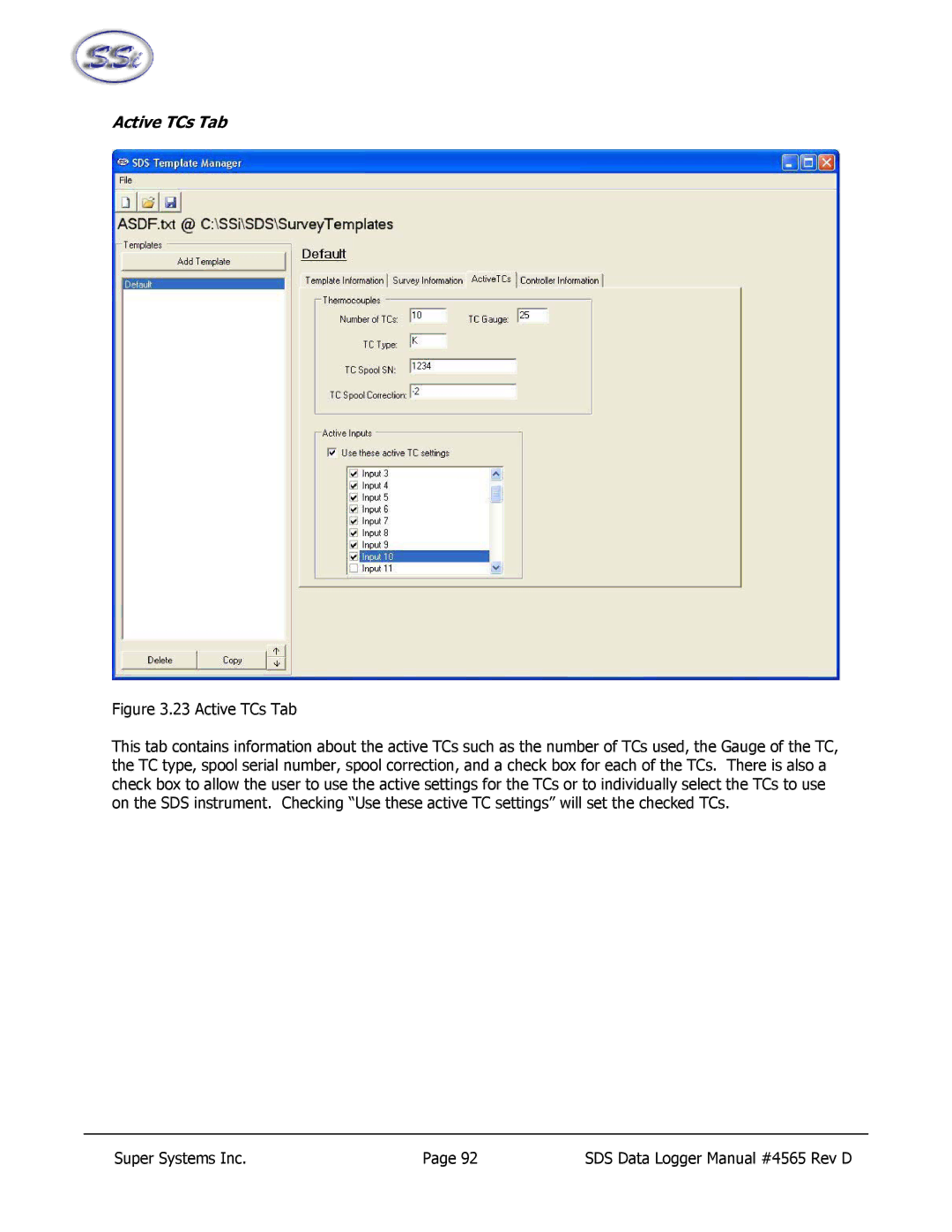 SSI America 8040, 8020 manual Active TCs Tab 