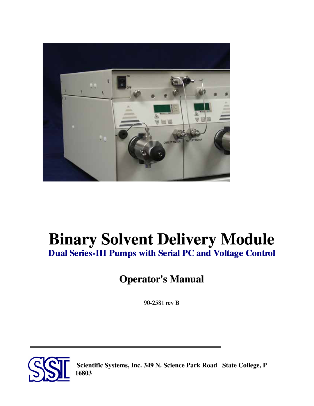 SSI America 90-2581 REV B manual Binary Solvent Delivery Module, Operators Manual 