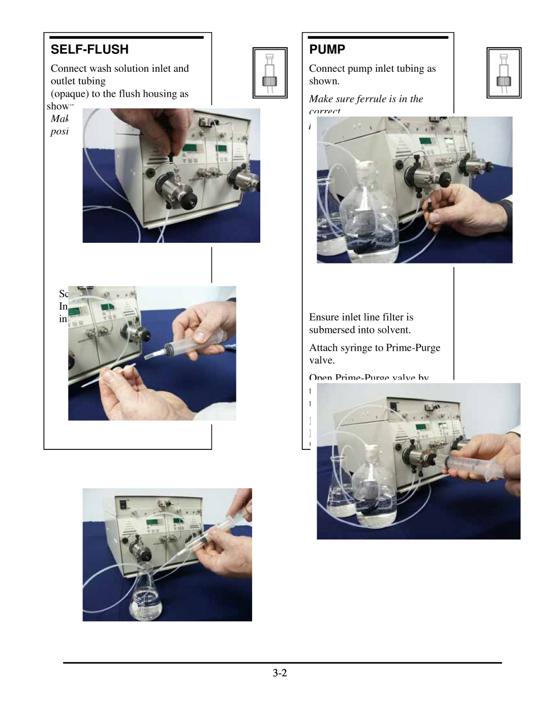 SSI America 90-2581 REV B Self-Flush, Pump, Connect wash solution inlet and outlet tubing, into, Open Prime-Purgevalve by 