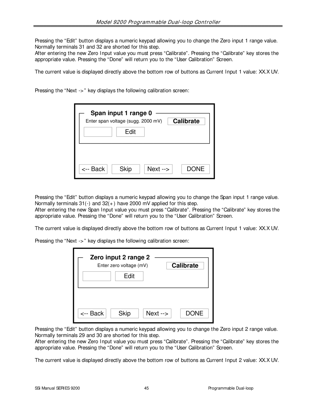 SSI America 9200 user manual Span input 1 range 