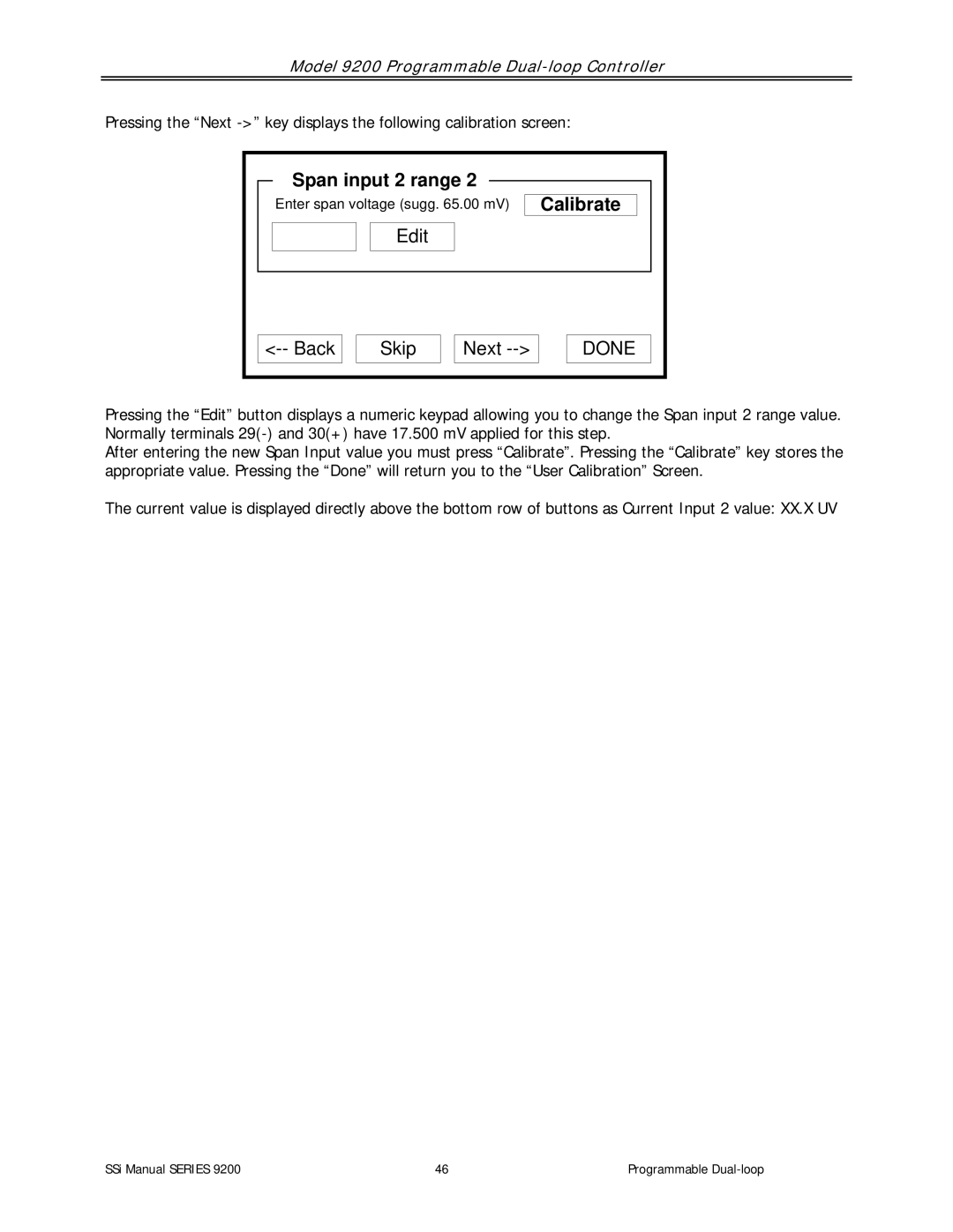 SSI America 9200 user manual Span input 2 range 