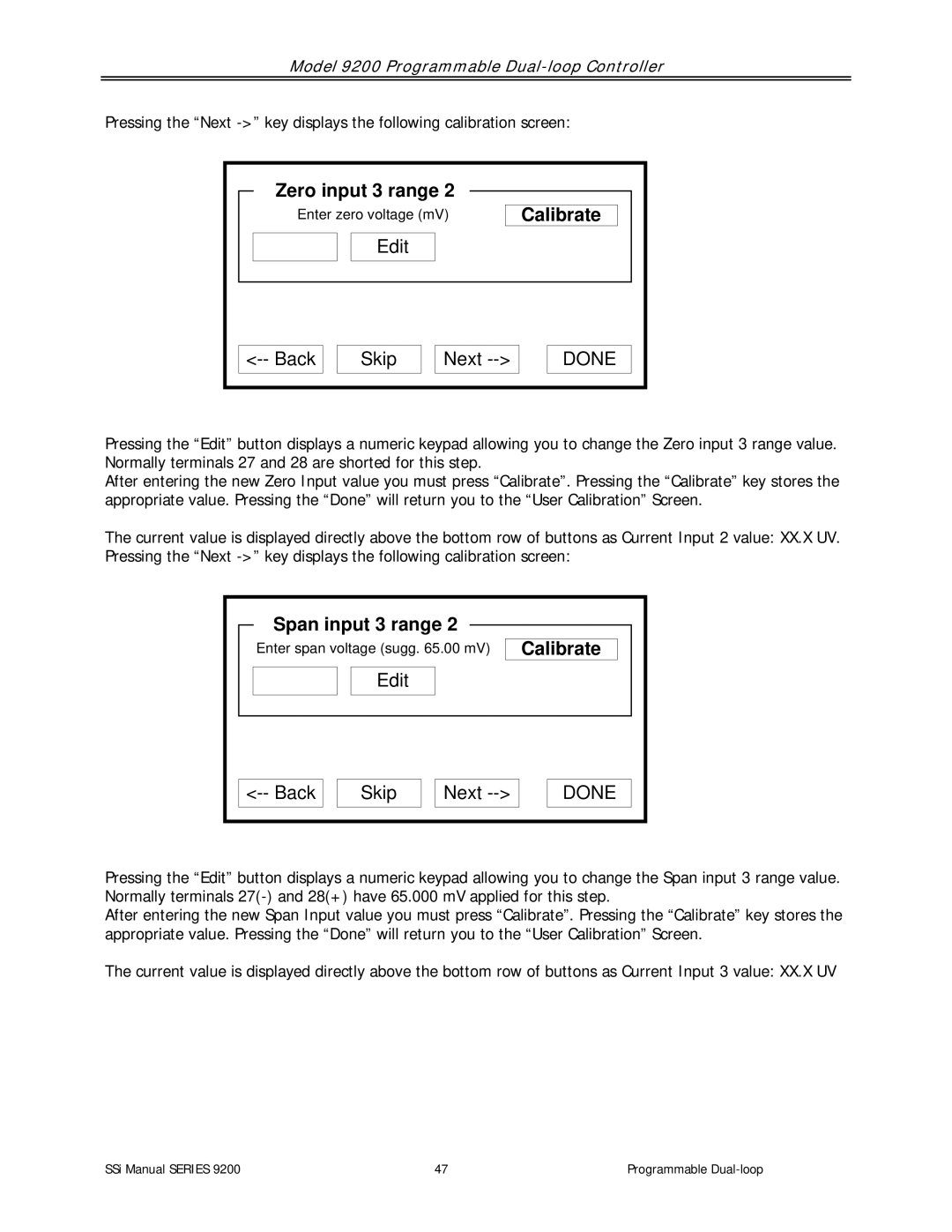 SSI America 9200 user manual Zero input 3 range 