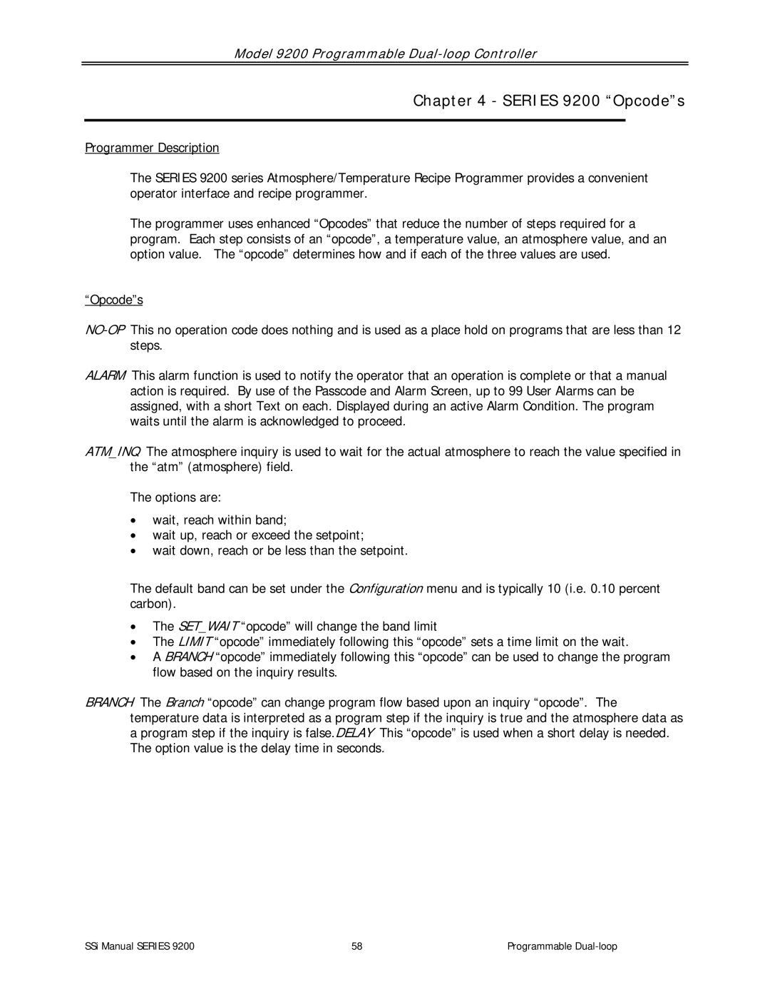 SSI America user manual Series 9200 Opcodes 