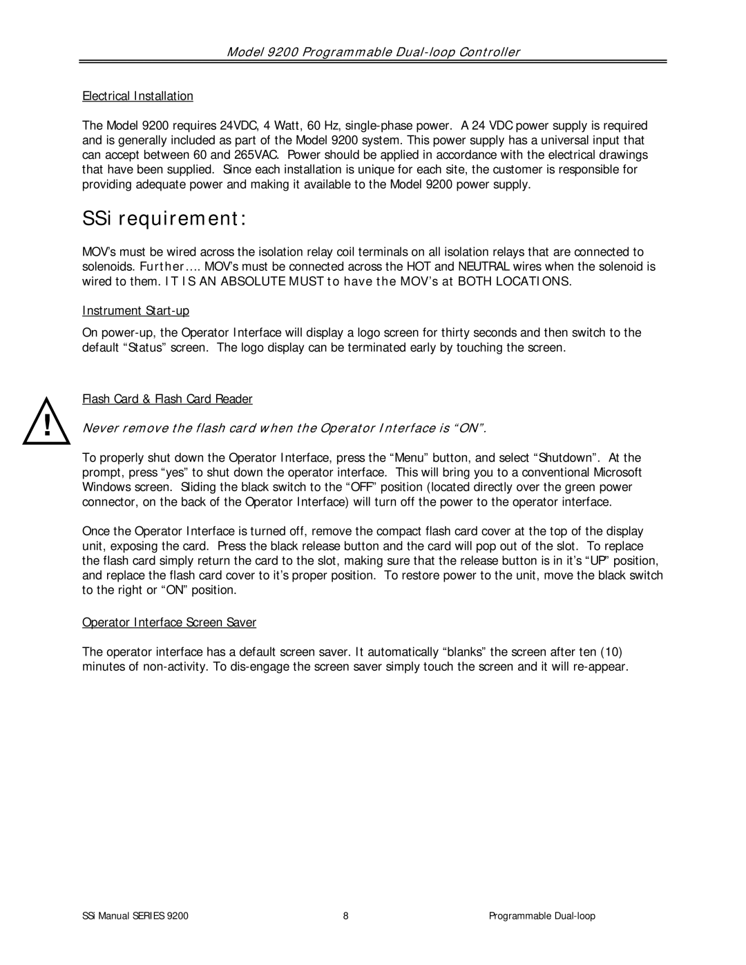 SSI America 9200 user manual SSi requirement 