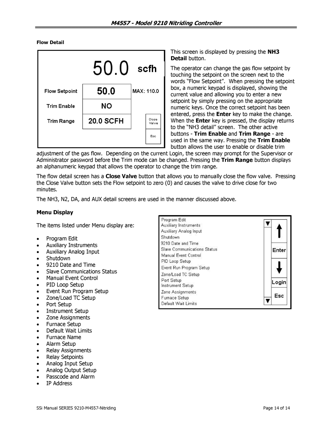 SSI America 9210 user manual Menu Display 