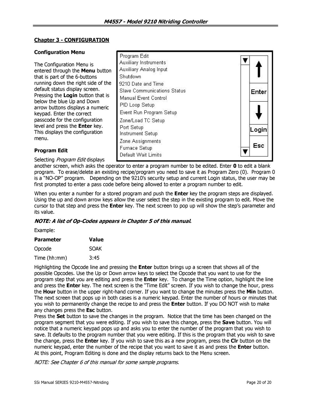 SSI America 9210 user manual Configuration Configuration Menu, Program Edit, Parameter Value 